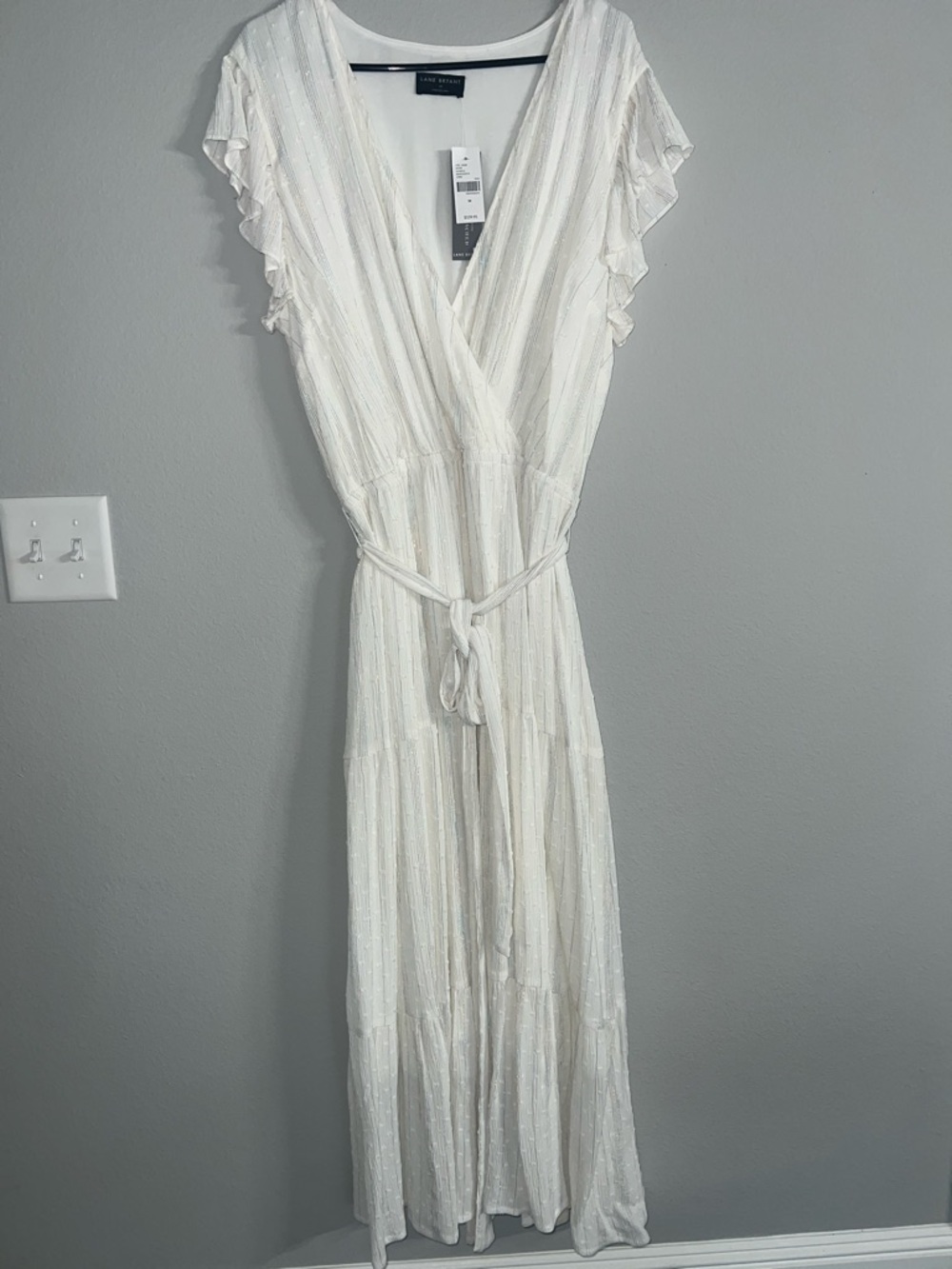 Lane Bryant White Tiered Maxi Wrap Dress with Tie Waist